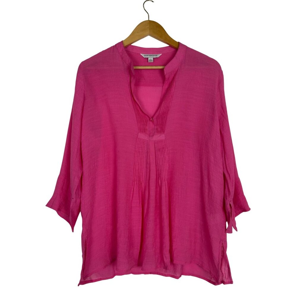 Counterparts Womens Pink Flamingo Textured 3/4 Sleeve Tunic Top Large Rayon NWT